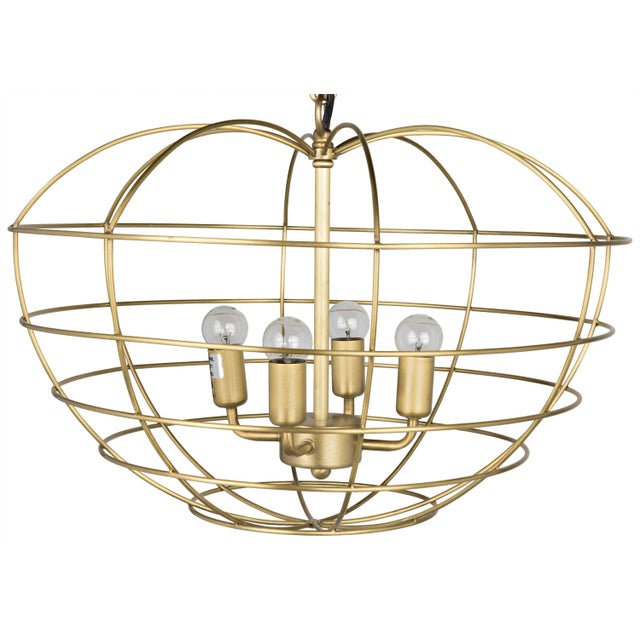 An apple-shaped cage of antique brass finished metal protects four small bulbs, providing style and light to any modern...