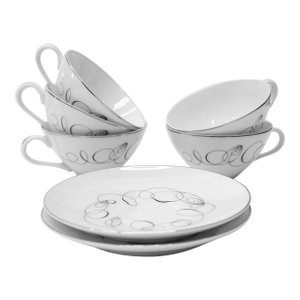 Vintage Mid-Century Modern Meito Japan Tempo Teacups With 2 Saucers Atomic Swirl