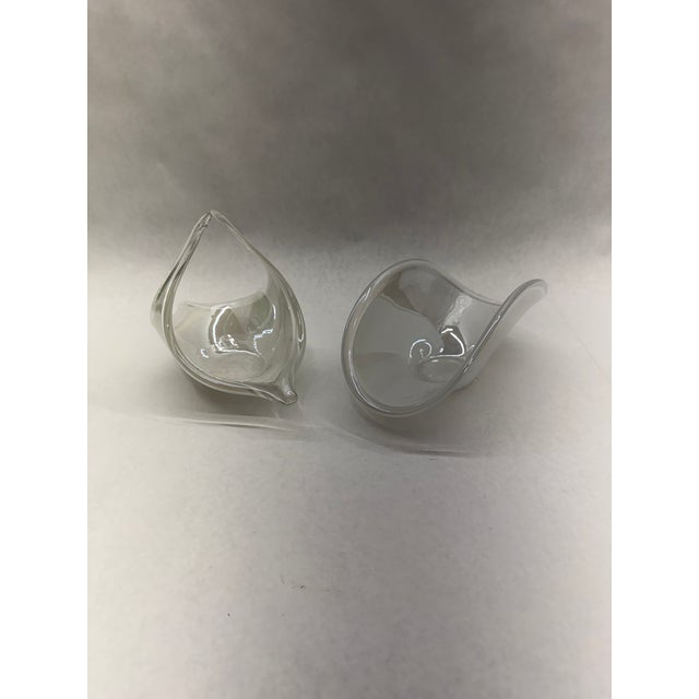 Mid-Century Modern 1960s Mid-Century Modern Murano-Style Freeform Clear & White Cased Art Glass Dishes - Pair For Sale - Image 3 of 10