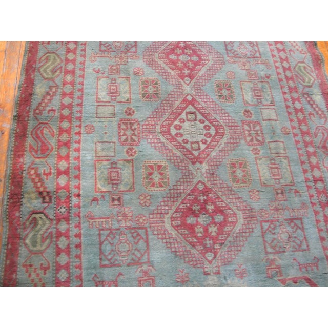 Early 20th Century 1930s Turquoise Diamond Tribal Antique Agra Cotton Rug 4' 6" X 7' Handknotted Carpet For Sale - Image 5 of 5