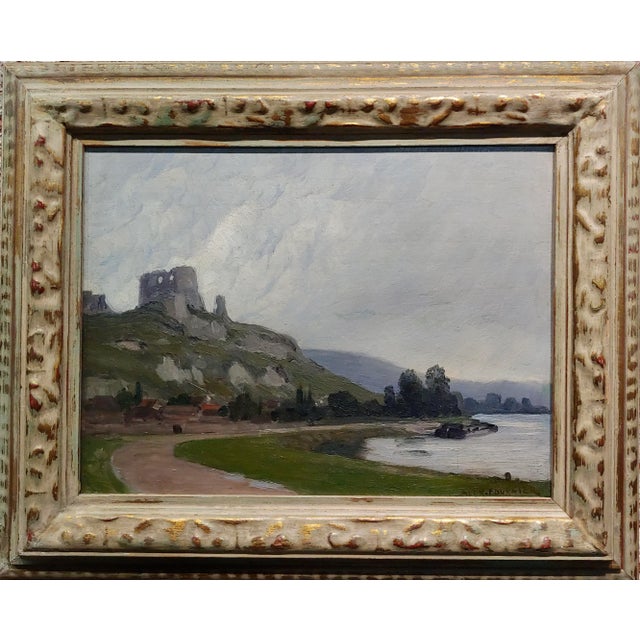 Alexis Fournier -Chateau Gaillard in Normandy Cloudy Sky-19th Century Tonalist Oil Painting For Sale - Image 11 of 11