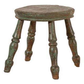 Antique Green Painted Turned Milk Stool For Sale
