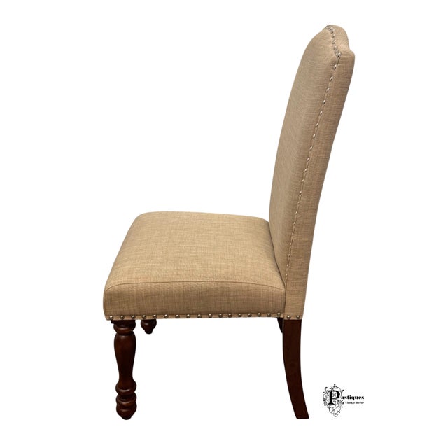 Tan Vintage Traditional Farmhouse Style Upholstered Dining Chairs - Set of 4 For Sale - Image 8 of 12