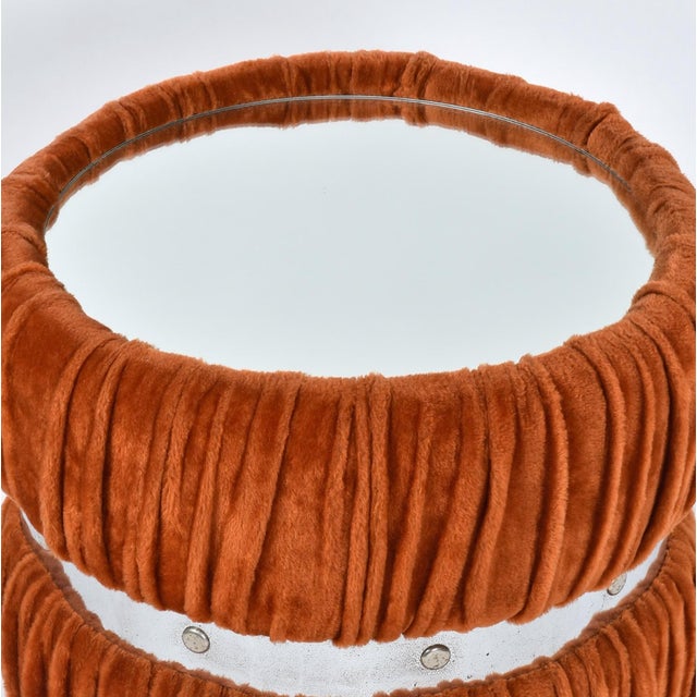 Pair of 1970s Burnt Orange Draped Round Side Tables With Mirror Glass Tops For Sale - Image 4 of 9