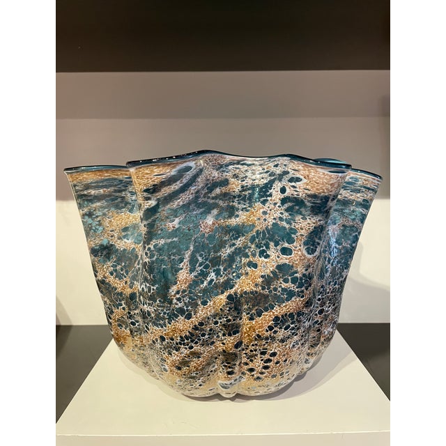 Contemporary Cyan Design Rustic Glass Bowl For Sale - Image 3 of 4