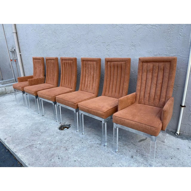 1970s Charles Hollis Jones Chrome Base Dining Chairs With Lucite Legs- Set of 6 For Sale - Image 11 of 11