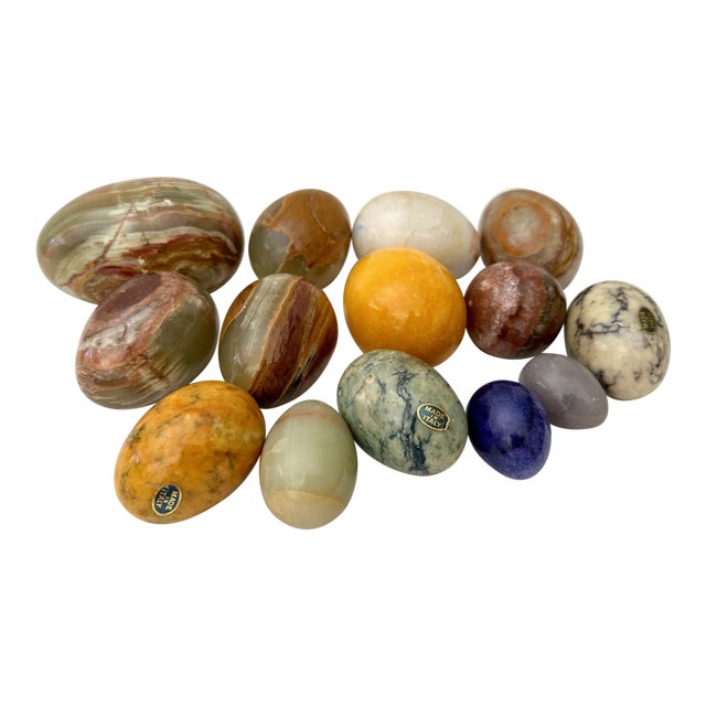Vintage Polished Natural Stone Eggs-Set of 14 For Sale