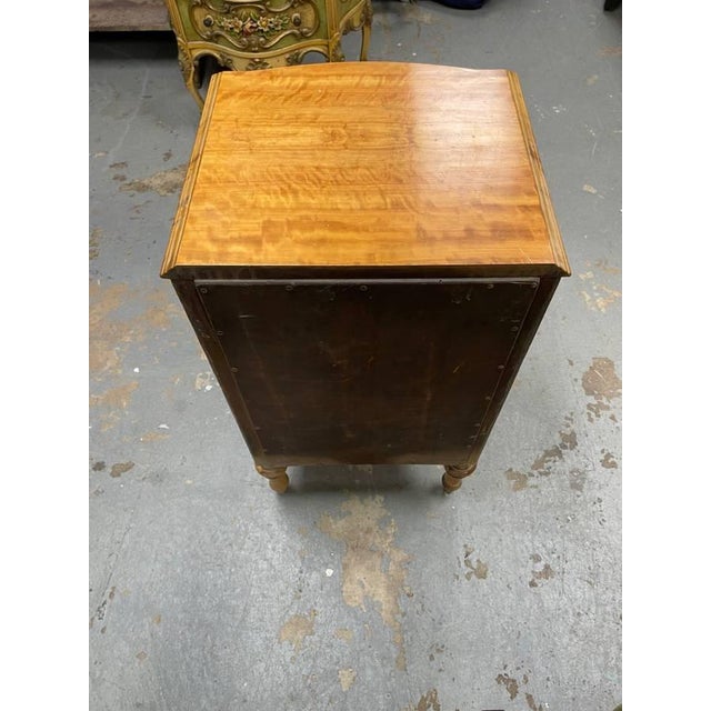Antique French Provincial Hand Carved Wooden Nightstand, Burl Wood Inlay, Refinished For Sale - Image 4 of 7
