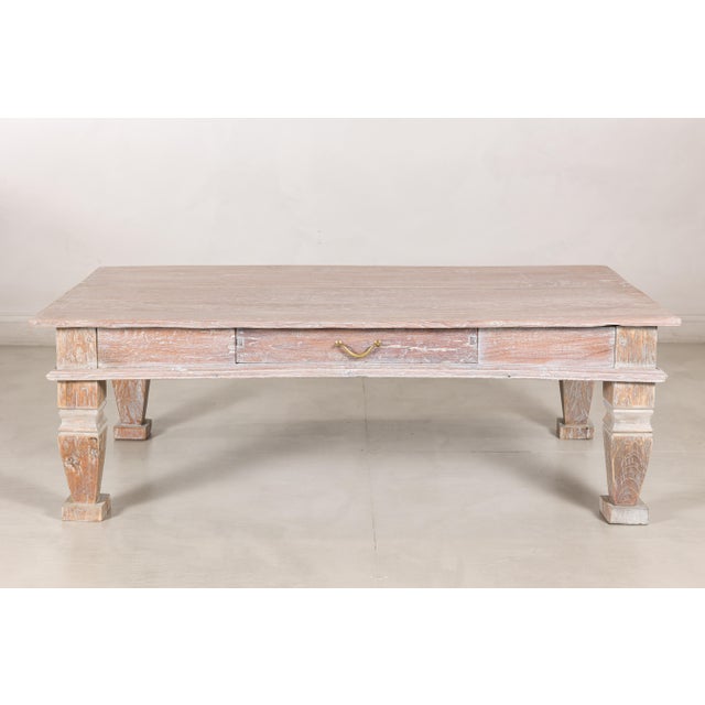 Vintage Whitewashed Teak Coffee Table with Single Drawer For Sale - Image 12 of 18