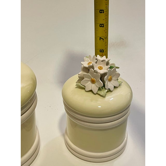 Vintage Japanese Capodimonte Style Celadon Floral Canisters - Pair For Sale - Image 9 of 10