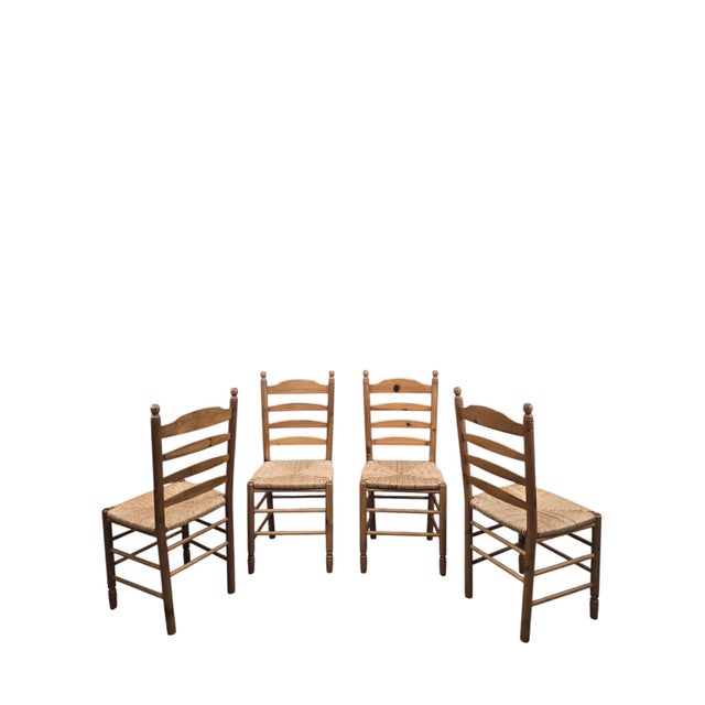 Vintage French Country Rush Seat Ladder Back Dining Chairs – Set of 4 For Sale - Image 10 of 11