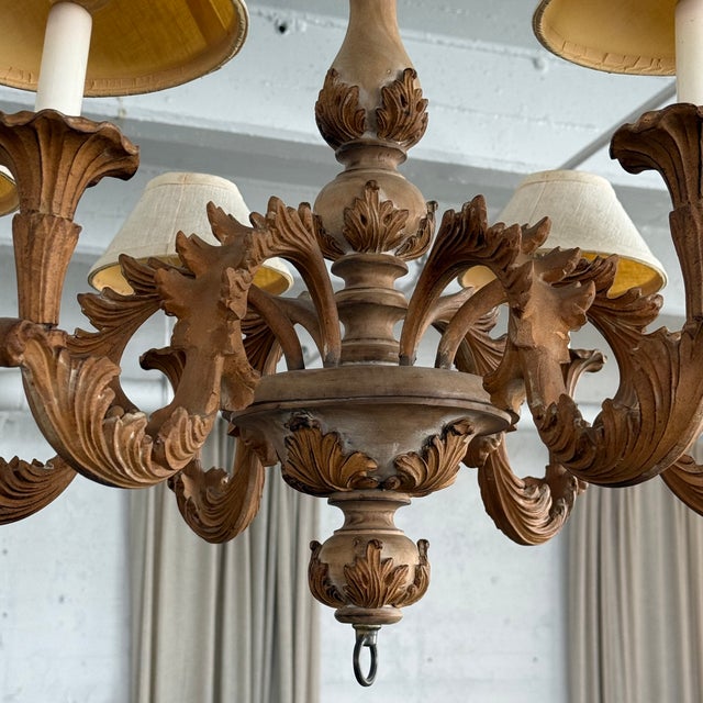 Late 20th Century Italian Baroque Style Carved Wood 6-Arm Chandelier For Sale - Image 4 of 8