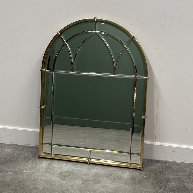 Vintage Brass Arched Cathedral Bevelled Glass Wall Mirror, 1970s For Sale - Image 9 of 9
