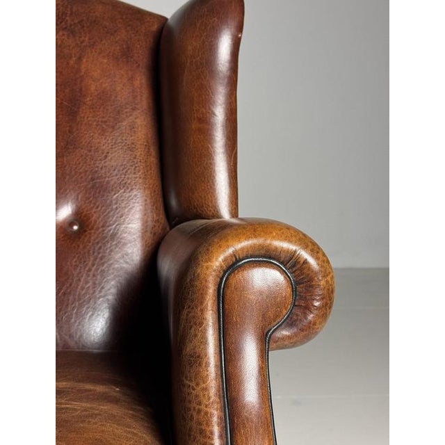 Animal Skin Wingback Club Chair in Sheep Leather For Sale - Image 7 of 18