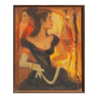 Woman in Black Dress Pulp Art Portrait/Couple Dancing Figurative, 2 Sided For Sale
