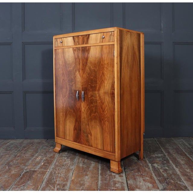 Art Deco Walnut Gentleman's Wardrobe with Drawer, 1935 For Sale - Image 14 of 15