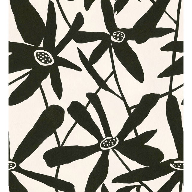Blossom Wallpaper by Susan Hable in Black on Cream For Sale