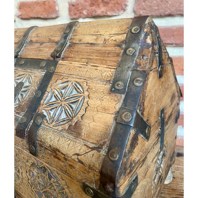 Wood Antique Indian Dowry Chest, 1800s For Sale - Image 7 of 12