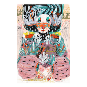 Popess of Flowers - Colorful Whimsical Figurative Feminine Original Artwork by Silvia Pavarini