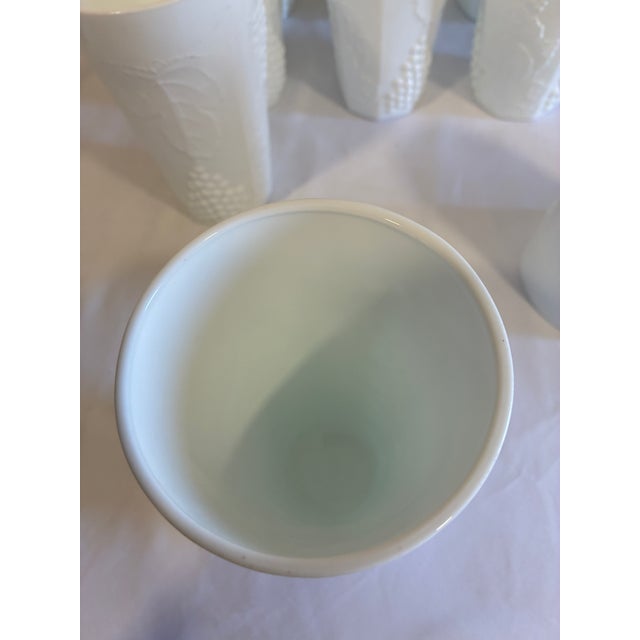 Vintage White Milk Glass Grape & Vine Tumblers, Set of 9 For Sale - Image 13 of 13