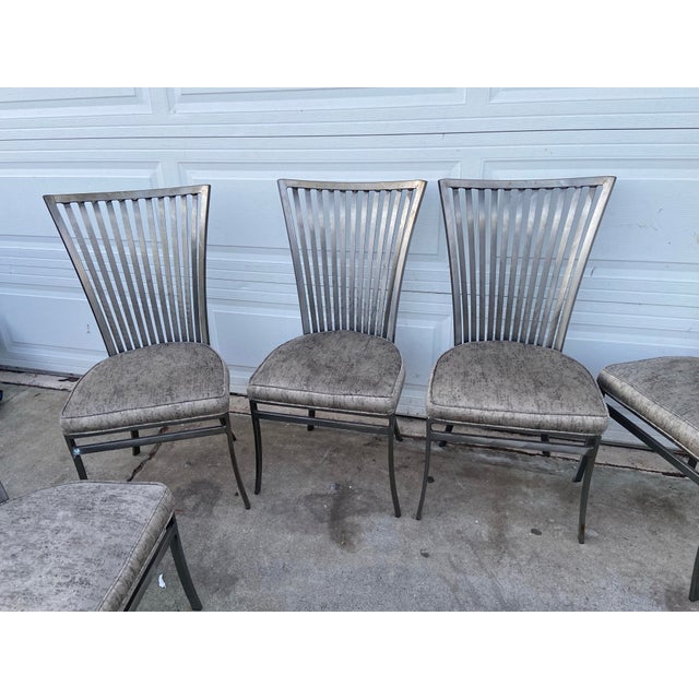 Mid-Century Modern Vintage Mid Century Modern Shaver Howard Slatted Steel Back Dining Chairs Set of 6 With Patina For Sale - Image 3 of 12