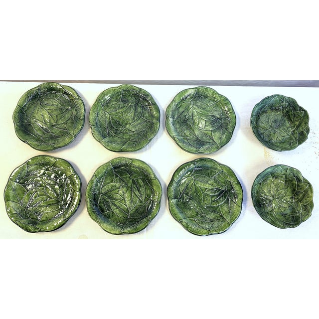Boho Chic Vintage Italian Majolica Vietri Leonardo Ceramic Leaf Dishes- Set of 8 For Sale - Image 3 of 14