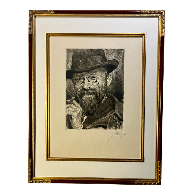 1919 Felix Ernst Peiser Portrait Etching by Heinrich Wolff Signed, Framed For Sale