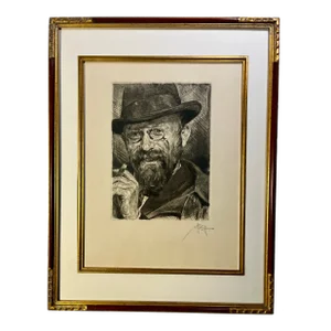 1919 Felix Ernst Peiser Portrait Etching by Heinrich Wolff Signed, Framed