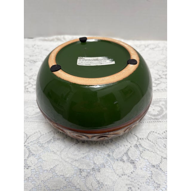 1990s Vintage Ceramic Pottery Green Textured Plant Vessel For Sale - Image 5 of 7