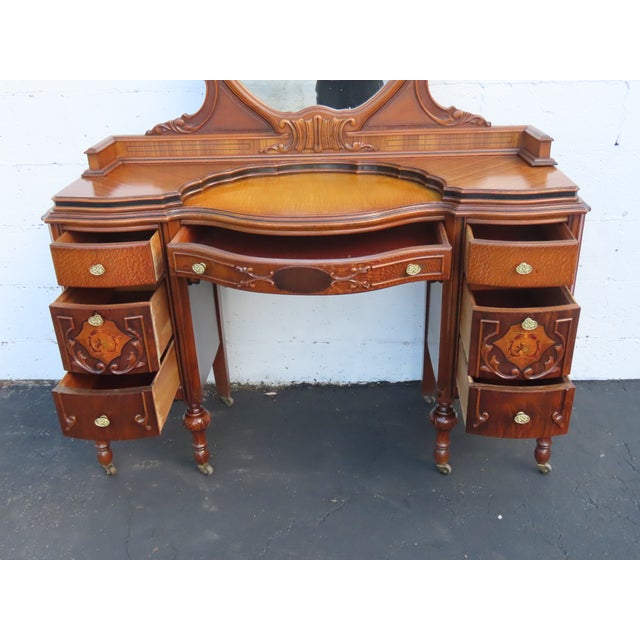 Early 1900s Carved Inlay Vanity Makeup Table 6611 For Sale - Image 13 of 18