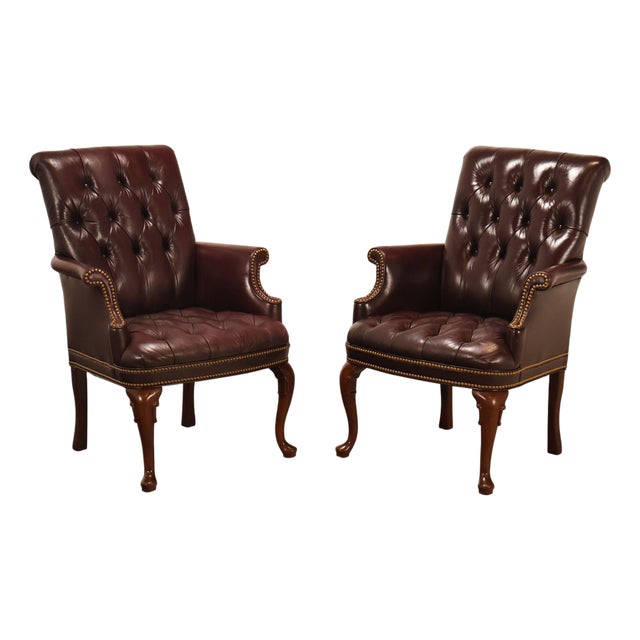 Hancock & Moore Pair of Tufted Leather and Mahogany Armchairs For Sale
