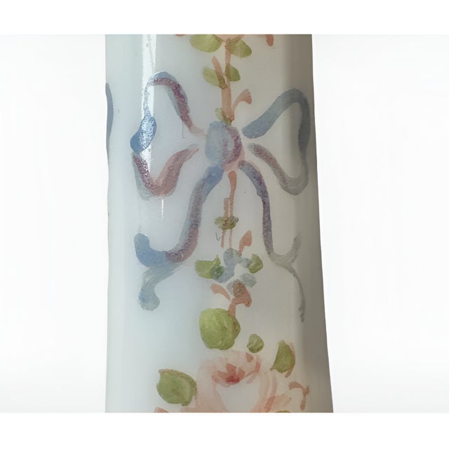 Antique French Opaline Glass Bud Vase With Gilt Lip, Bows & Flowers, 1900, Paris For Sale - Image 10 of 11
