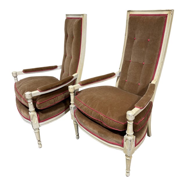 French Regency Style Velvet Fireside Chairs - a Pair For Sale