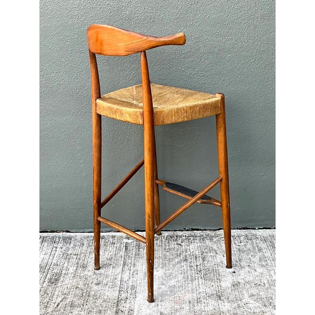 Wood Vintage MCM Wood and Rush Bar Stool For Sale - Image 7 of 12