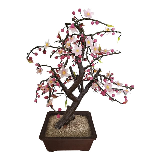 1950s Cherry Blossem Rose Quartz Sakura Bonsai Tree For Sale