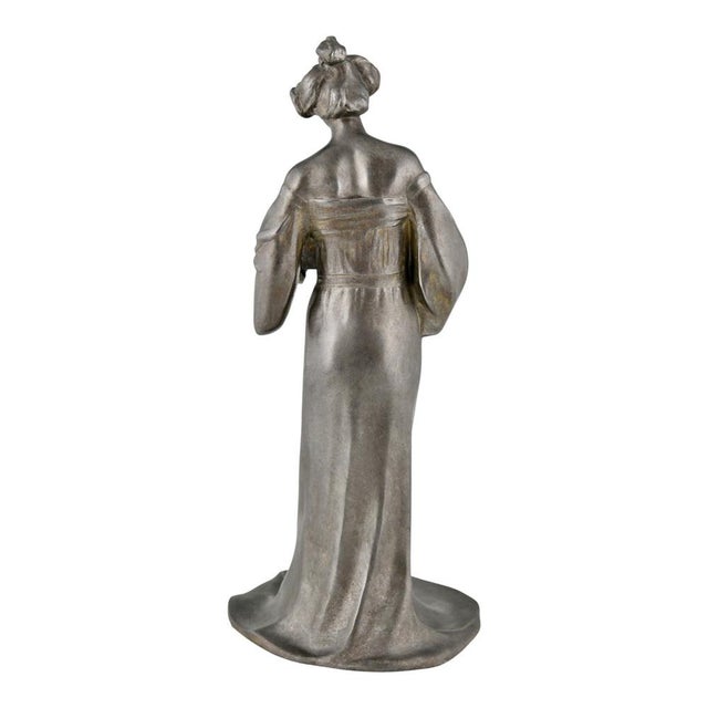 Matte, Lady with Casket, 1900s, Pewter For Sale - Image 4 of 10