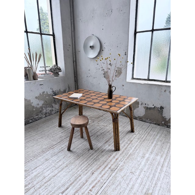 Red Rattan Ceramic Table, 1950s For Sale - Image 8 of 18