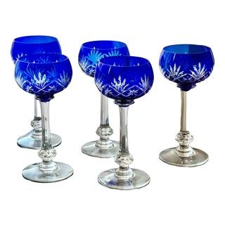 Cobalt Blue Massenet Crystal Hock Glasses by Saint-Louis, 1920, Set of 5 For Sale