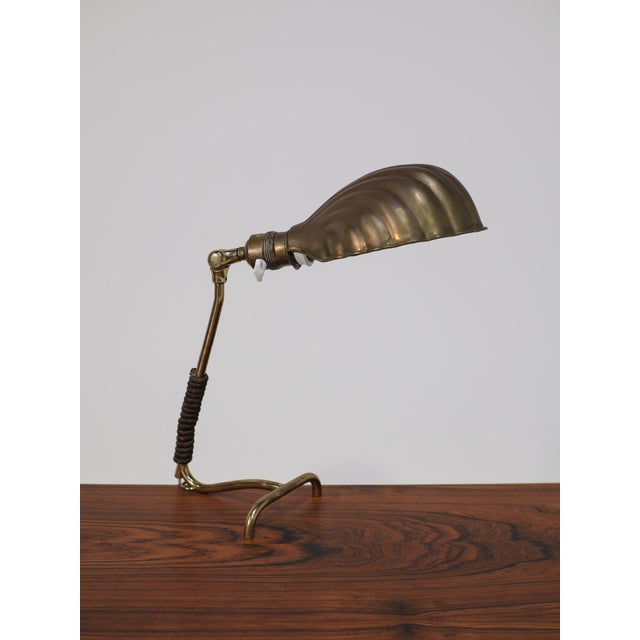 Gold Art Deco Brass Shell Table Lamp, France, 1920s For Sale - Image 8 of 8