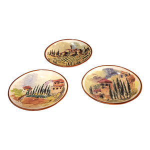 Late 20th Century Three Tuscan Scene Painted "Villa/Landscape" Williams Sonoma Dipping Oval Bowls
