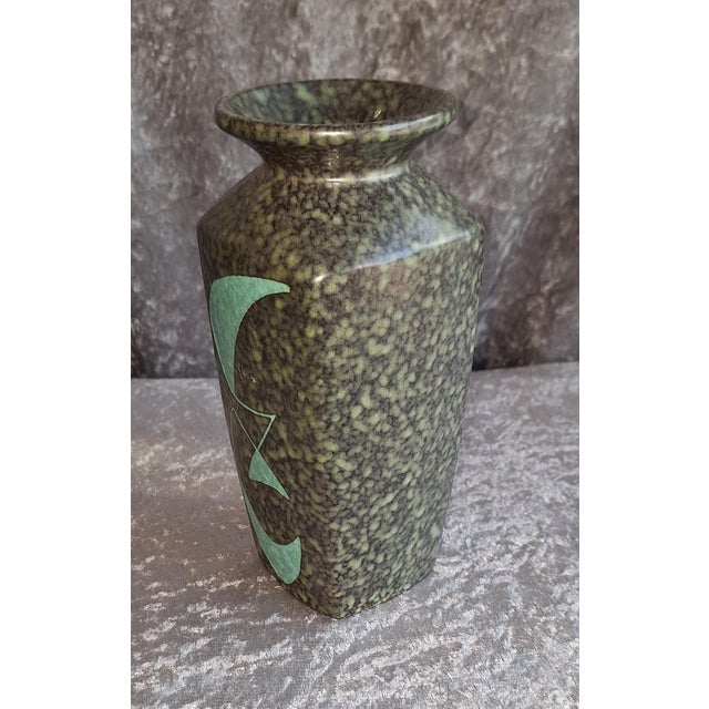 Vintage Mid-Century Ceramic Vase with Mint Green Geometric Decor, 1960s, in Very Good conditions. Designed 1960 to 1969