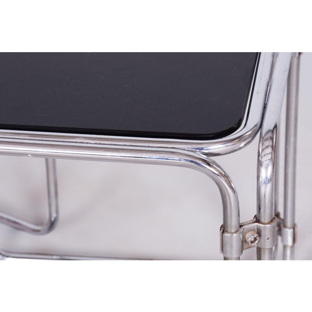 Black Mid-Century Nesting Tables in Chrome-Plated Steel and Glass, Czechia, 1960s, Set of 2 For Sale - Image 8 of 9