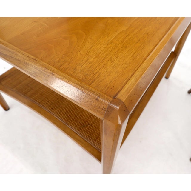 Drexel Heritage Cane Shelf Two-Tier Side End Table on Tapered Legs For Sale - Image 4 of 11
