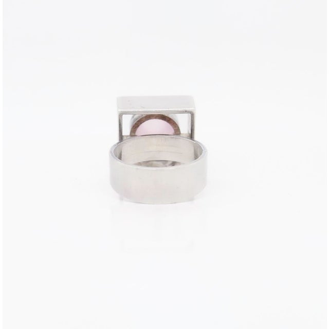 Vintage Neils Erik From Sterling Silver & Rose Quartz Bullet Cabochon Ring For Sale In Philadelphia - Image 6 of 12