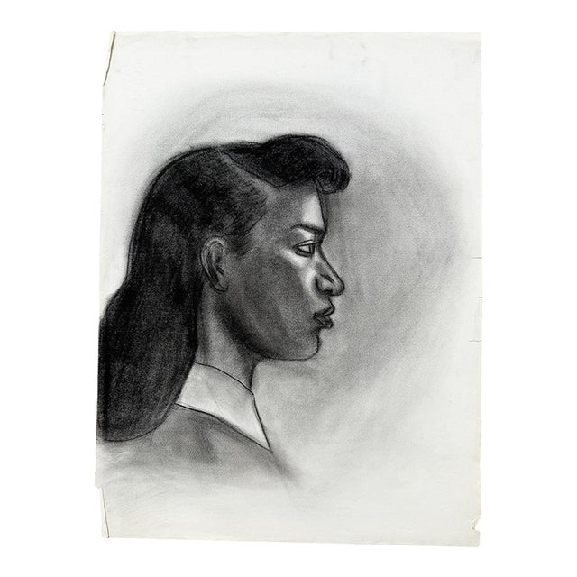 Donna Foreman Hopper Double-Sided Charcoal Portrait of a Woman in Profile For Sale