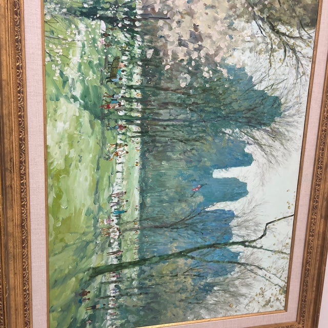 Textile Vintage Central Park Landscape Oil Painting on Canvas, Framed For Sale - Image 7 of 11