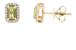 Diamond Halo Peridot Dainty Stud Earrings for Her- a Pair