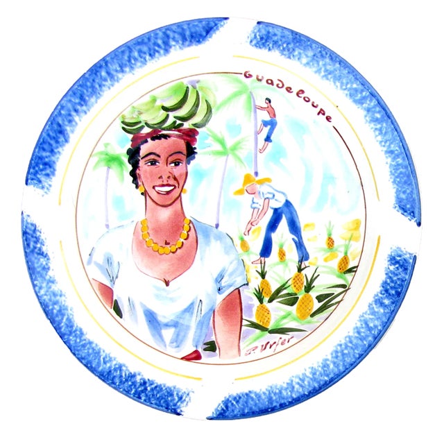 Colorful vintage hand-painted pottery ashtrays. Souvenirs of travels to the French Caribbean protectorate island of...