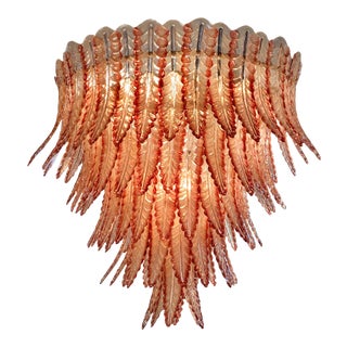 Custom Murano Glass Coral Leaf Waterfall Chandelier For Sale