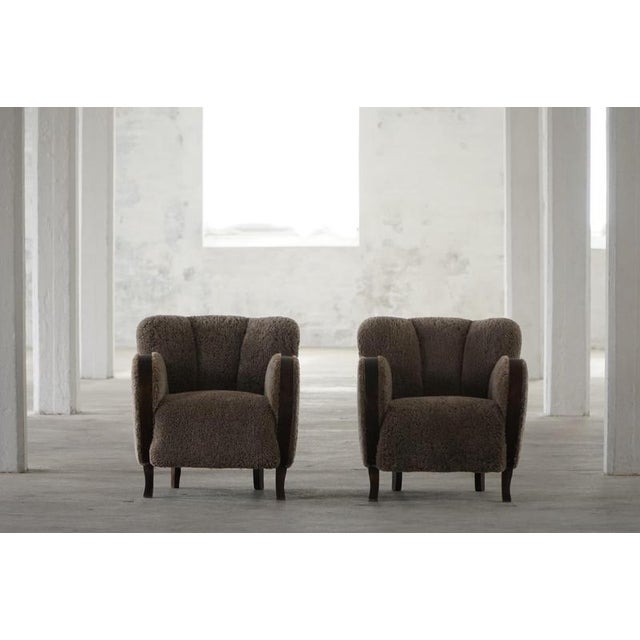 Brown Danish Modern Art Deco Lounge Chairs in Lambswool and Birch, 1940s, Set of 2 For Sale - Image 8 of 18